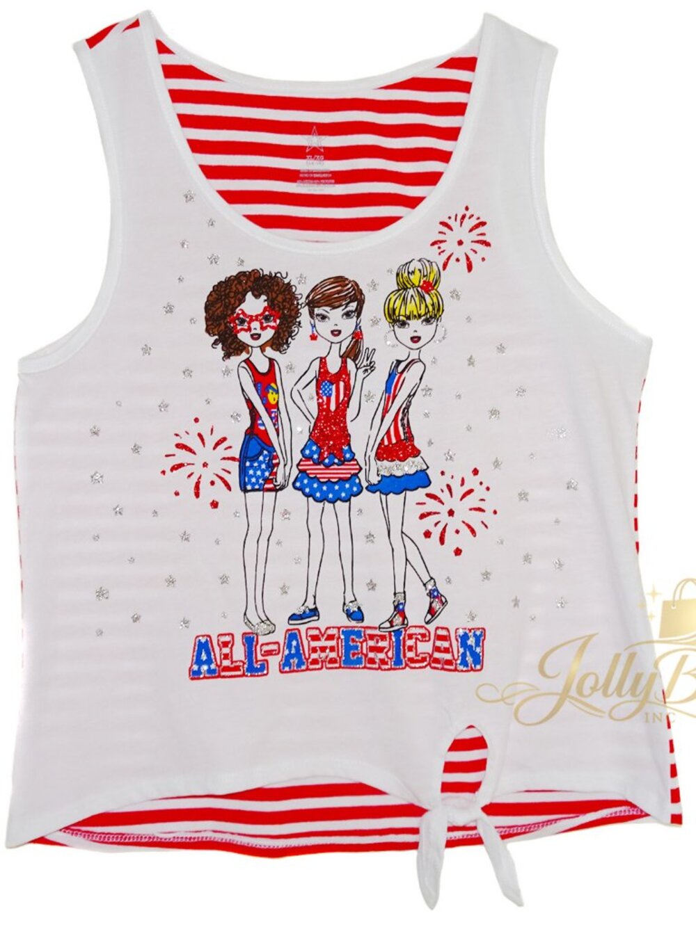 Graphic Tie Tank Girls' All-American Besties BFFS Glitzy Top T-Shirt - Picture 3 of 4